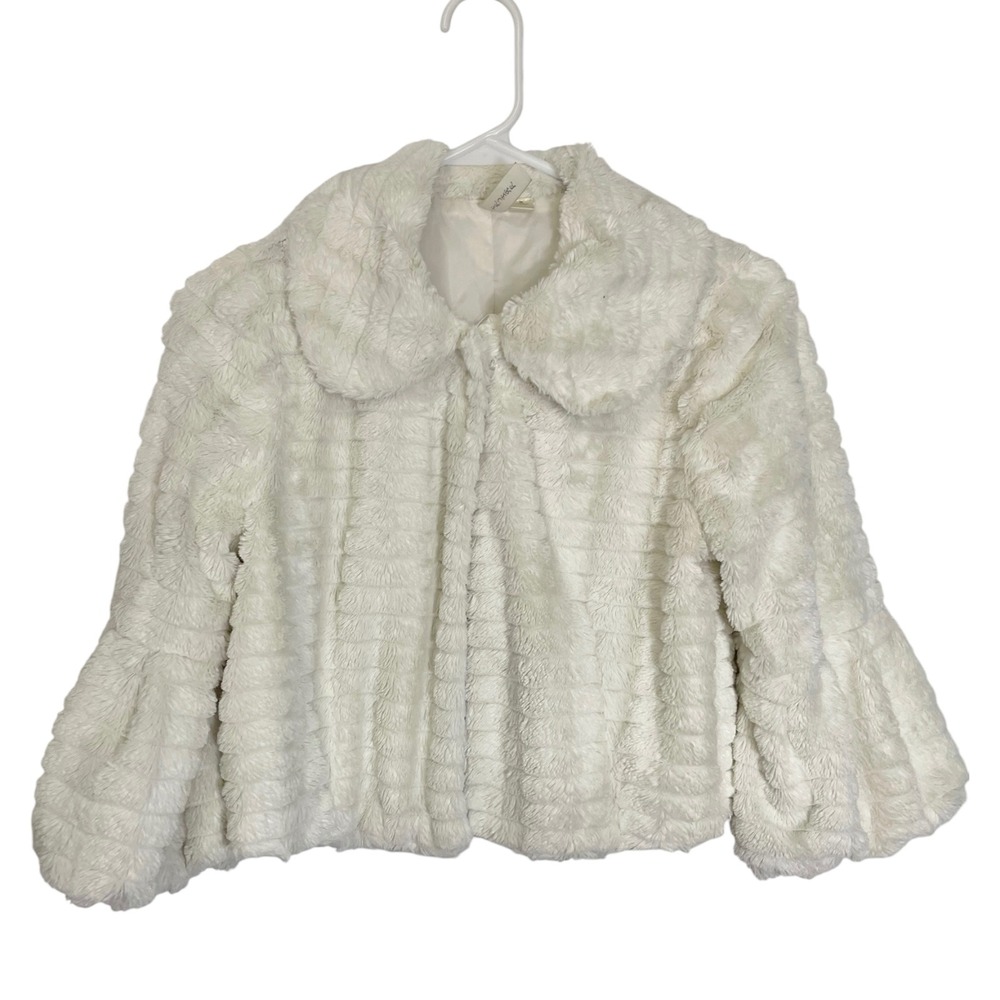Tacera S White Faux Fur Jacket Peter Pan Collar Hook Front Coquette Glam Holiday